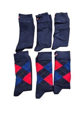 NIP | 6-Pack Bamboo Dress Socks Navy Blue & Red Argyle Moisture Wicking | 9.5-12
